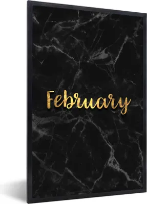 Produktbild von MuchoWow® Gerahmtes Poster Kalender - Februar - Gold - Marmor 40x60 cm - Poster mit Schwarzem Bilderrahmen Wandposter Rahmen Foto Bilder - Papierdruck - Wandbilder