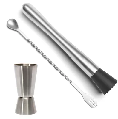 Cocktailset mit Stampfer, Rührlöffel und Messbecher, 3-teilig
