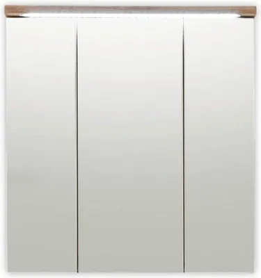 Productafbeelding van Famanu spiegelkasten met LED-verlichting en opbergruimte, met een afwerking in wildeikenlook - 70 x 74 x 20 cm