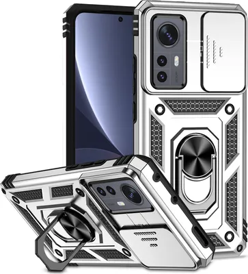 Produktbild von Xiaomi 12 / 12X Hülle mit Schiebe Kamera Schutz und Ringhalter Ständer Robust Rüstung Schutzhülle für Xiaomi 12 / Xiaomi 12X Silber