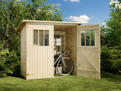 Produktbild von Alpholz Gerätehaus Zimowit aus Massiv-Holz, Gerätehaus mit 14 mm Wandstärke, Garten Holzhaus inklusive Montagematerial, Geräteschuppen 194 x 118 cm, Pultdach