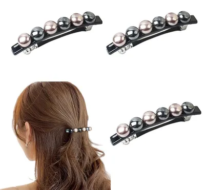 Image de INF Barrettes à ressort mono-rang perle (lot de 3) — Construction PC avec perles synthétiques pour maintien sûr et style raffiné Champagne