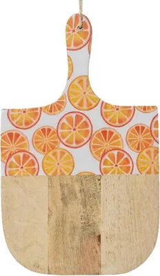 Produktbild von Dekobrett - 38,5 x 24 cm - Braun - Orange - Weiß - Mangoholz - mit Griff