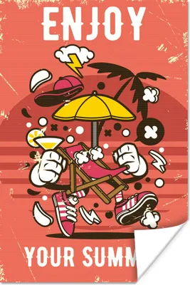 Produktbild von MuchoWow® Poster Sonnenschirm - Sommer - Retro 20x30 cm - Papierdruck
