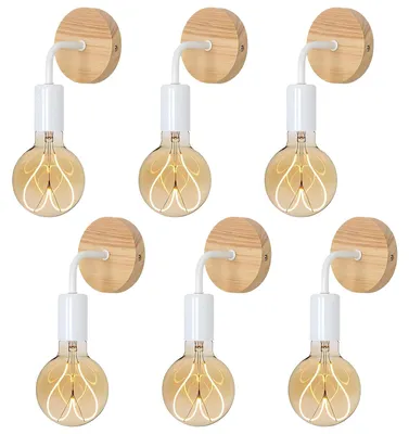 Wandlampen Holz-Metall 6er Set Retro E27 für Wohnzimmer