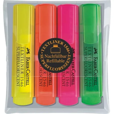 Produktbild von Faber-Castell TEXTLINER 1546, 4 Stück(e), Orange, Pink, Grün, Gelb, Meißel, Mehrfarbig, Rot, Kunststoff, Polypropylen (PP)