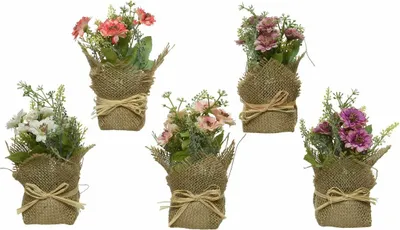 Produktbild von Kunstblumen im Jute Topf 17cm, 1 Stück farbig sortiert