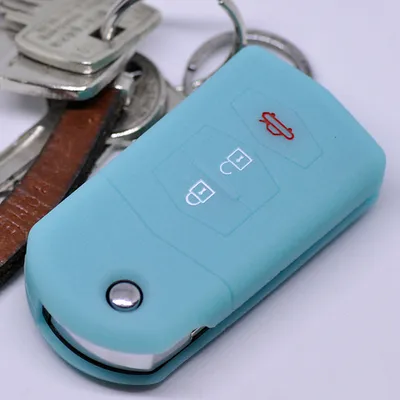 Produktbild von Auto Schlüssel Hülle Silikon Schutz Cover Fluoreszierend Blau kompatibel mit Mazda CX-5 2 3 4 5 6 RX-8 3 Tasten Klappschlüssel
