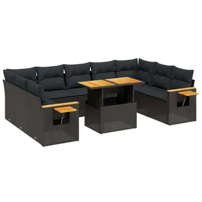 Produktbild von vidaXL 11-tlg. Garten-Sofagarnitur mit Kissen Schwarz Poly Rattan