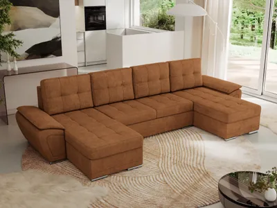 Produktbild von MKS MEBLE Sofa mit Schlaffunktion - Wohnlandschaft u form - Ecksofa mit Schlaffunktion und Bettkasten - Schlafsofa - Couch - Schlafsofa mit Bettkasten - Umbria U - Orange Stukture