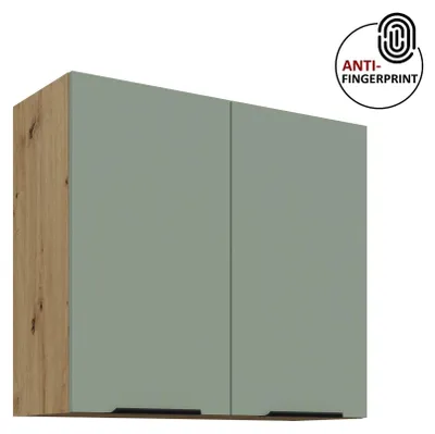 Produktbild von Küchen Hängeschrank 80 cm ARIA Aquamarin ultra matt + Eiche Artisan matt, hochwertige Fronten mit Anti Fingerprint Beschichtung Küchenzeile Küchenblock