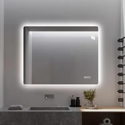 Image de Miroir de salle de bain à LED 60 x 80 cm, rétroéclairé, sans cadre, mural, intensité réglable, anti-buée, fonction mémoire, couleur de lumière réglable