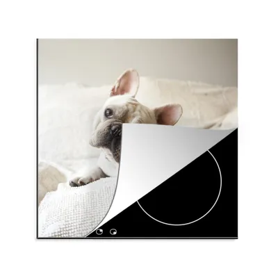 Produktbild von KitchenYeah© Herdabdeckplatte Französische Bulldogge - Bank - Vorleger , 78x78cm, Küche Deko, Glaskeramikkochfeld Herdabdeckung, Abdeckplatte fùr Kochfeld