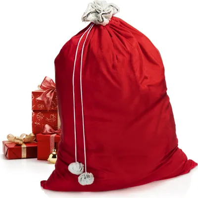 Produktbild von com-four® Premium XL Weihnachtssack - roter Geschenksack zum Befüllen - Weihnachtsbeutel mit Kordel und Bommeln als Dekoration & tolle Geschenkverpackung