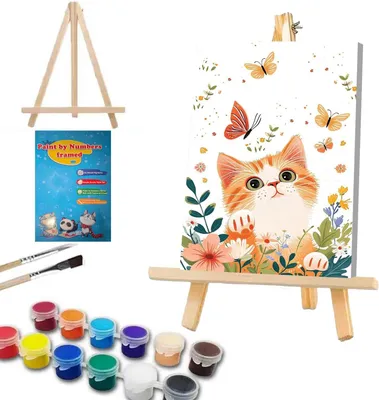 Obrázok produktu pre Maľovanie podľa čísel 20 x 30 cm, mačka, pre deti, drevený rám a stojan, akrylové farby