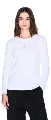 Productafbeelding van Armani Exchange damesblouse met lange mouwen, met strass-accenten en een logo-opdruk aan de voorkant, regular fit