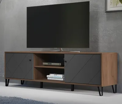 Produktbild von TV-Lowboard "Montez" Graphite grau und Eiche Kraft Gold Flat-TV Unterschrank 186 cm mit Soft-Close