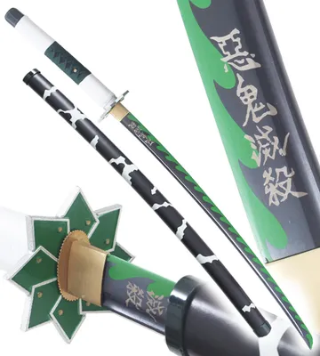 Produktbild von Anime Cosplay Katana Scharfe Sanemi Shinazugawa Klinge aus Schneidstahl Kimetsu No Yaiba Schwert