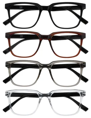 Produktbild von OPULIZE LEO Lesebrille - 4er-Pack - Großes Rechteckiges Gestell - Schwarz, Braun, Grau, Klar - Herren Damen - Federscharniere - RRRR55-127C - +3.50