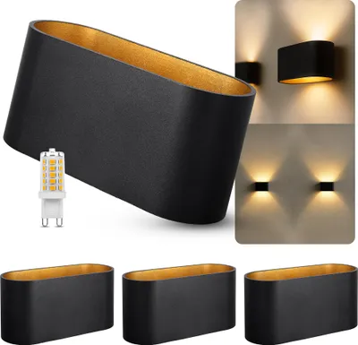 Produktbild von SSC-LUXon JOBERO 4er Pack Wandleuchte Innen schwarz - Wandlampe Gold Design Up Down Leuchte inkl. 1x G9 LED Leuchtmittel warmweiß