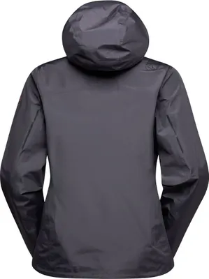 Dunkelgraue Hardshelljacke für Damen von La Sportiva; Rückansicht mit Kapuze.