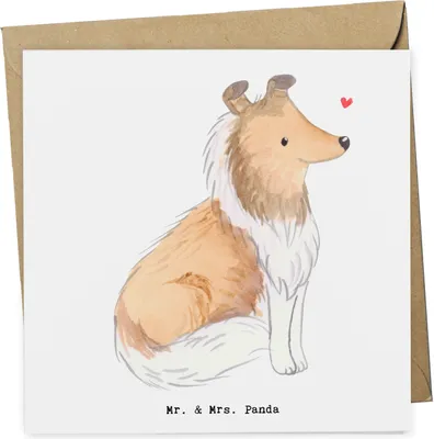 Produktbild von Mr. & Mrs. Panda Grußkarte Langhaar Collie Lebensretter - Weiß - Geschenk, Britischer Hütehund, anlasskarte, Klappkarte, Glückwunschkarte, faltkarte, doppelkarte