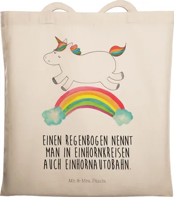 Produktbild von Mr. & Mrs. Panda Tote Bag Einhorn Regenbogen - Transparent - Geschenk, Glitzer, Jutebeutel, Unicorn, Erwachsenwerden, Laptoptasche, totebag, Tasche, Jutetasche