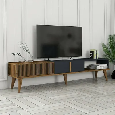 Image de Jakuchu - Meuble TV, 180x35x40h cm Noyer Brun, un Tiroir