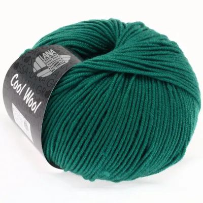 A ball of green yarn with a label.
