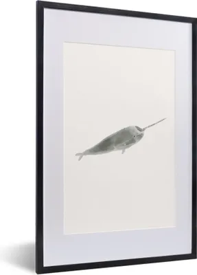 Produktbild von MuchoWow® MuchoWow® Gerahmtes Poster Narwal - Meerestiere - Aquarell 40x60 cm - Poster mit zchwarzem Bilderrahmen - Poster in Rahmen