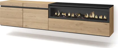 Immagine prodotto di COZY Mobile TV Soggiorno, 200x35x45cm, Per TV fino a 80, Camino elettrico, da appendere, Rovere e Nero