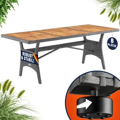Produktbild von CASARIA® Polyrattan Gartentisch Ablage FSC®- zertifiziertes Akazienholz 190x90cm Höhenverstellbar Wetterfest Garten Terrasse Balkon Esstisch Tisch Grau