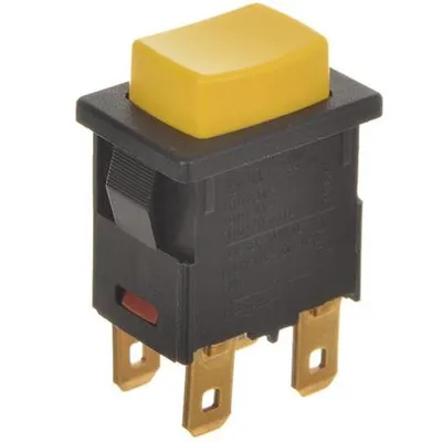 A product shot of a yellow and black electrical switch.