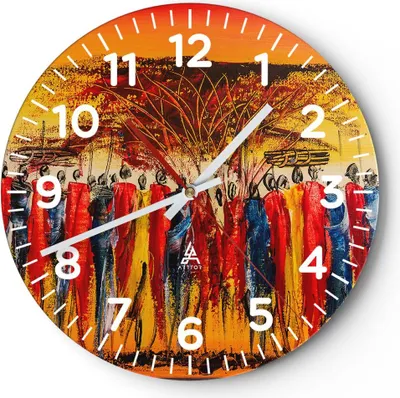 Produktbild von Wanduhr - Rund - Glasuhr - Afrika Stamm - 30x30cm - Schleichendes Uhrwerk - Lautlos - zum Aufhängen bereit - Dekoration Modern - Wanddekoration aus Glas - C4AR30x30-3752