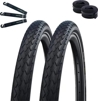 Obrázek produktu pro 2 x Schwalbe Marathon G-Guard Addix E-25 jízdní kolo pneumatika černá/reflexní 32-622 (28 x 1,25) + 2 Schwalbe duše AV17 včetně maxxi4you montážní páčky