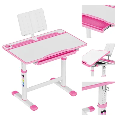 Produktbild von Kinderschreibtisch Mark Adler Study 3.0 Rosa – höhenverstellbar, neigbar, ergonomisch, mit Schublade und Buchhalterung