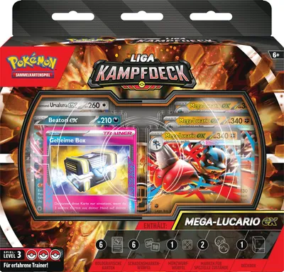Zdjęcie produktu dla Pokemon TCG: Zestaw startowy Liga Mega-Lucario-ex, wersja niemiecka