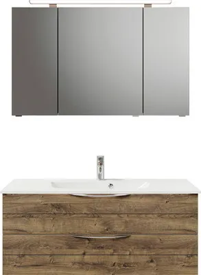 Produktbild von Pelipal Badmöbel-Set Sunline 300 BxHxT 117 x 200 x 48 cm Frontfarbe eiche ribbeck mit Waschtisch Mineralmarmor Griff chr