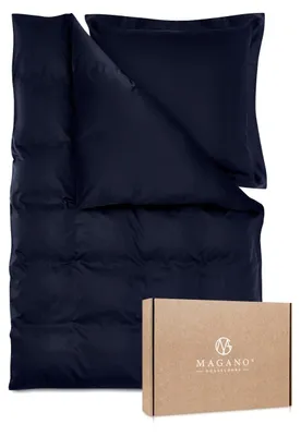 Produktbild von Magano® Luxus Bettwäsche-Set - Bambus & Baumwolle Satin - 400 TC (Dark Blue, 155x200 cm + 80x80 cm)