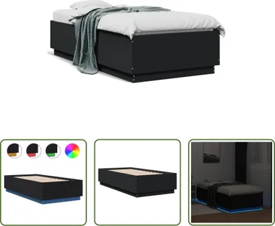 Produktbild von The Living Store Bettgestell mit LED Schwarz 90x190 cm Holzwerkstoff