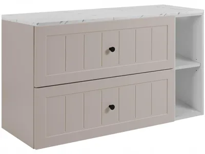 Produktbild von Rodan | Waschbeckenunterschrank 80 cm Kaschmir - Waschtisch Hängend - Arbeitsplatte in Weißmarmoroptik - weißes Regal
