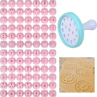 Produktbild von Keksstempel 86 Stück Alphabet Plätzchen Stempel Buchstaben Ausstecher für Fondant Kunststoff Keks Prägestempel Benutzerdefiniert Buchstaben Zahlen Symbol für Keks Kuchen Deko Prägung