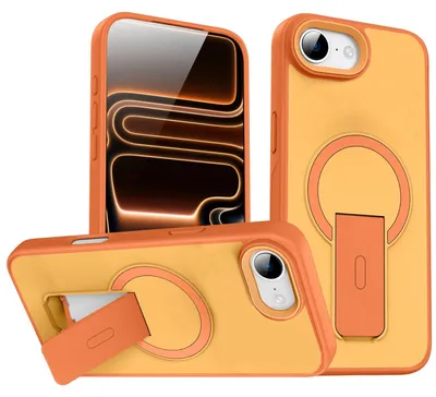 Produktbild von Magnet Ständer Hülle für iPhone 17e / iPhone 16e, Kompatibel mit MagSafe, Matt Rückseite Stoßfeste Handyhülle Orange