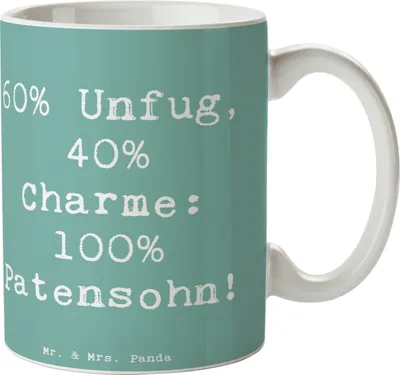 Produktbild von Mr. & Mrs. Panda Becher Spruch Patensohn Charme - Meeresbrise - Geschenk, Familie, Kaffeetasse, Patenschaft, Tasse, Familienleben, Teebecher, Besonders, Patenkind, Pott