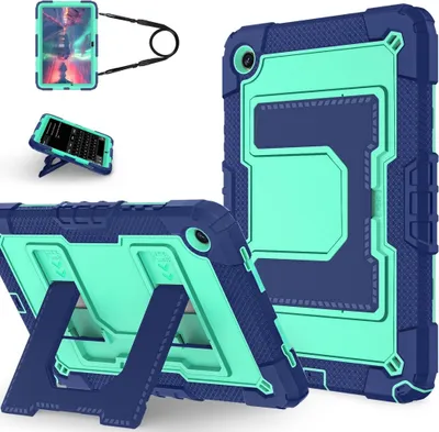 Image de Étui hybride en silicone pour Samsung Galaxy Tab A11 Plus avec grand support et dragonne, turquoise