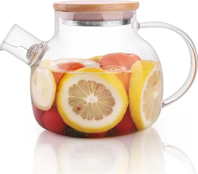 Zdjęcie produktu dla Szklany czajniczek z bambusową pokrywką i wyjmowanym sitkiem do herbaty 600ML