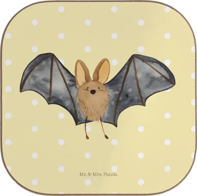 Produktbild von Mr. & Mrs. Panda Tassenuntersetzer Fledermaus Flügel - Gelb Pastell - Geschenk, gläseruntersetzer, Coaster, Lustige Sprüche, Untersetzer für Gläser, Tischuntersetzer