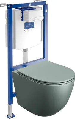 Produktbild von DOMINO | Villeroy&Boch ViConnect H112 Vorwandelement Unterputz WC mit Bedienplatte + Wand Hänge Tiefspül WC Sinto Grau Spülrandlos | WC Komplett Set |