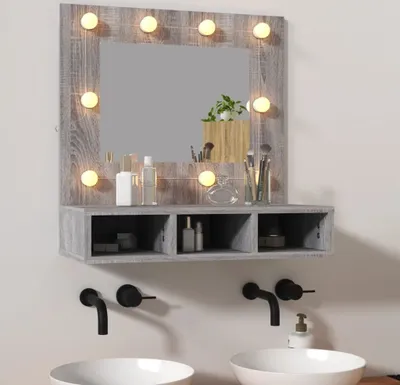 Produktbild von Möbel Spiegelschrank mit LED Grau Sonoma 60x31,5x62 cm - Badspiegel 820455