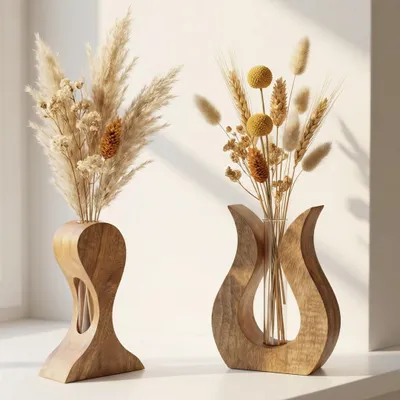 Produktbild von Holzvase Mangoholz kleine Vasen für Tischdeko Wohnzimmer Reagenzglas Vase Trockenblumen Blumenvase klein Vasen Set mini Vasen klein Holzdeko Holz Deko